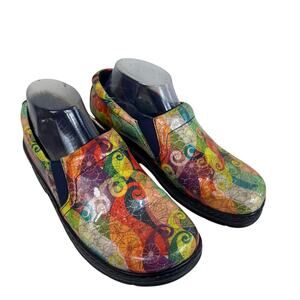 Klogs Colorful Bright Funky Swirly Slip On Leather Upper Clogs Size 9.5